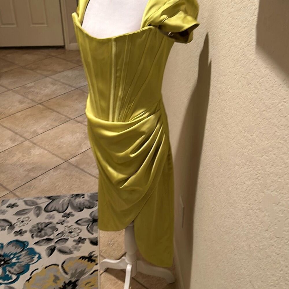 Gigiis Women's L Jasmine Bodyshaper Corset Dress Yellow Satin Party Midi New